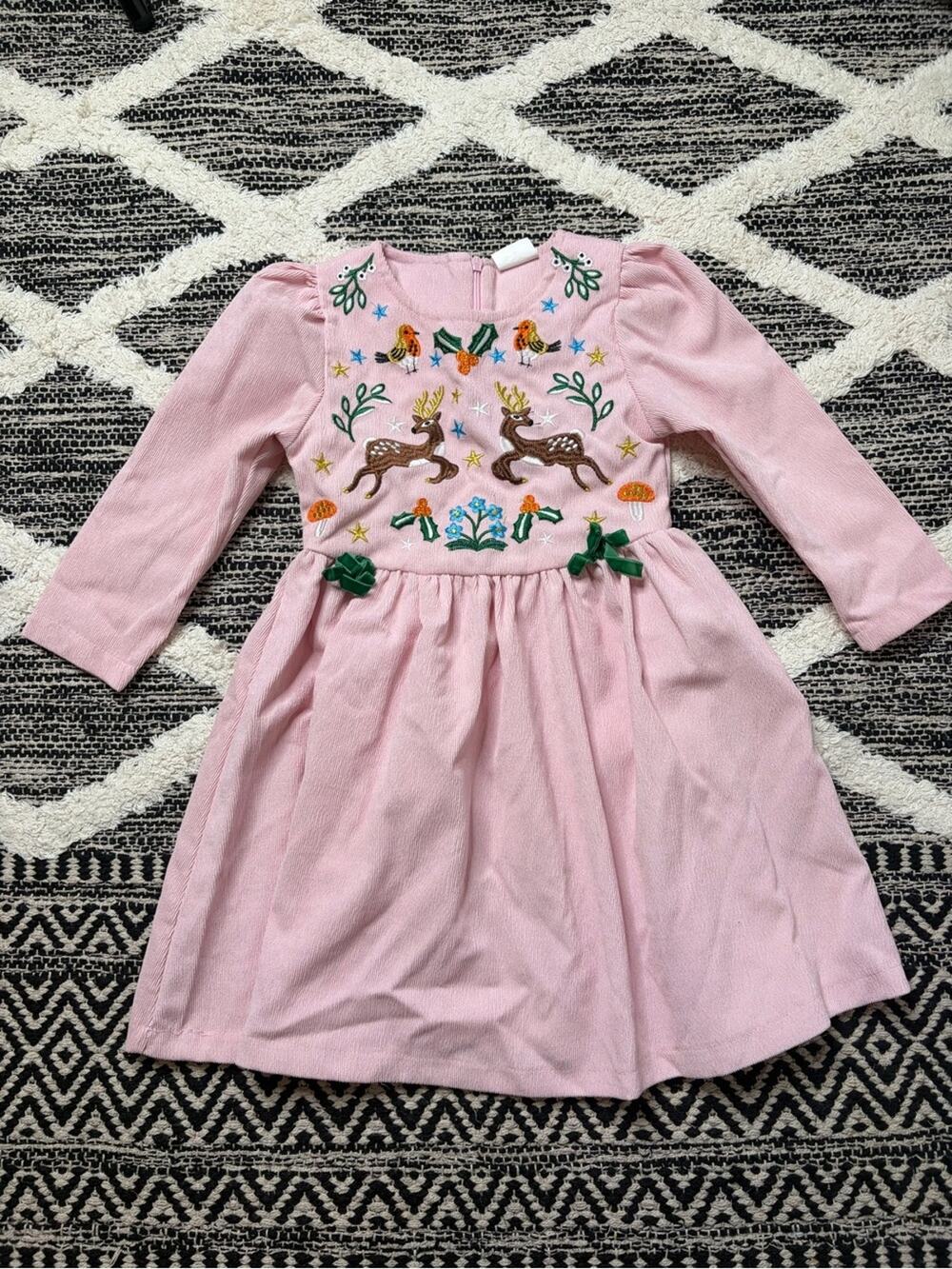 CCM Pink Long-Sleeve Embroidered Deer Dress